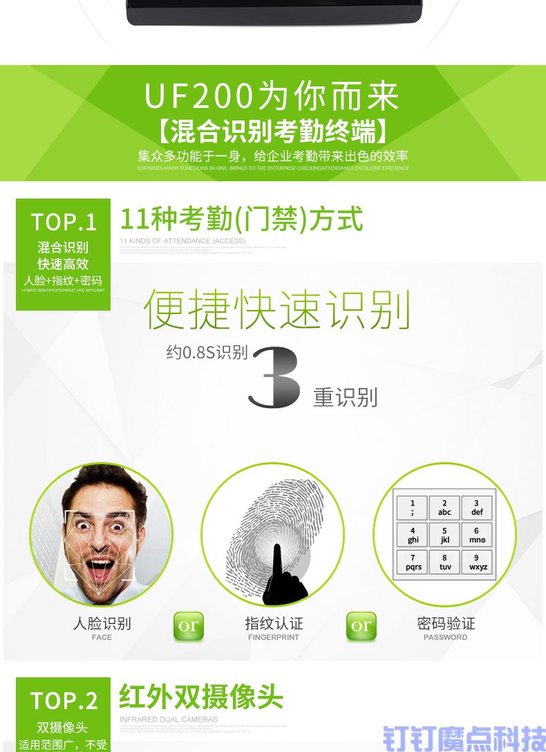 中控uf200人脸考勤门禁机(图4)